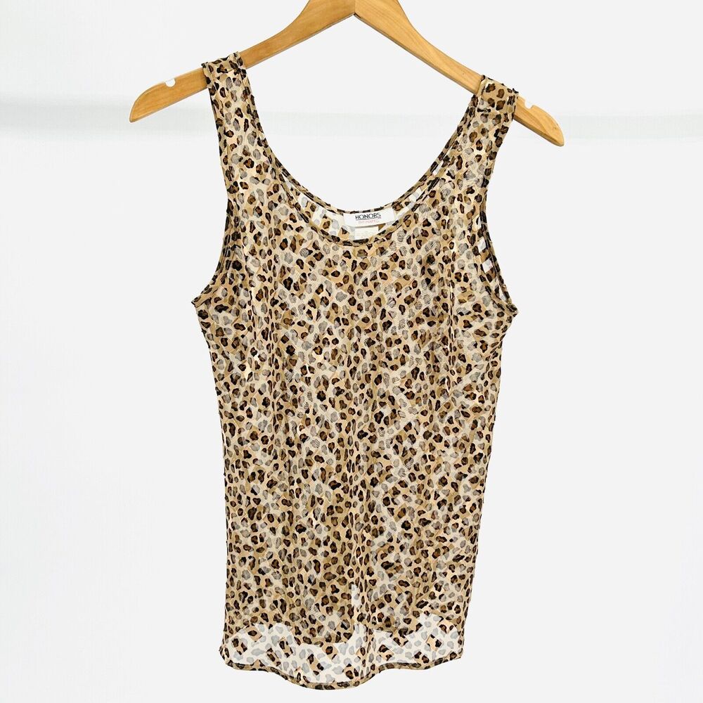 90s Sheer Leopard Animal Print Camisole Tank Top with Gold Thread Size M